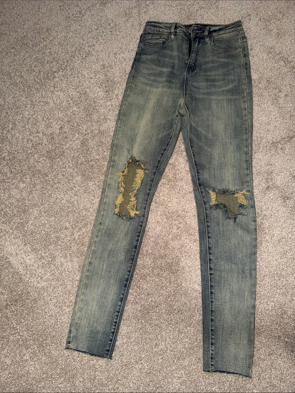 Missguided Greenish Blue Distressed Skinny Jeans